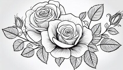 beautiful roses flower floral black outline isolated