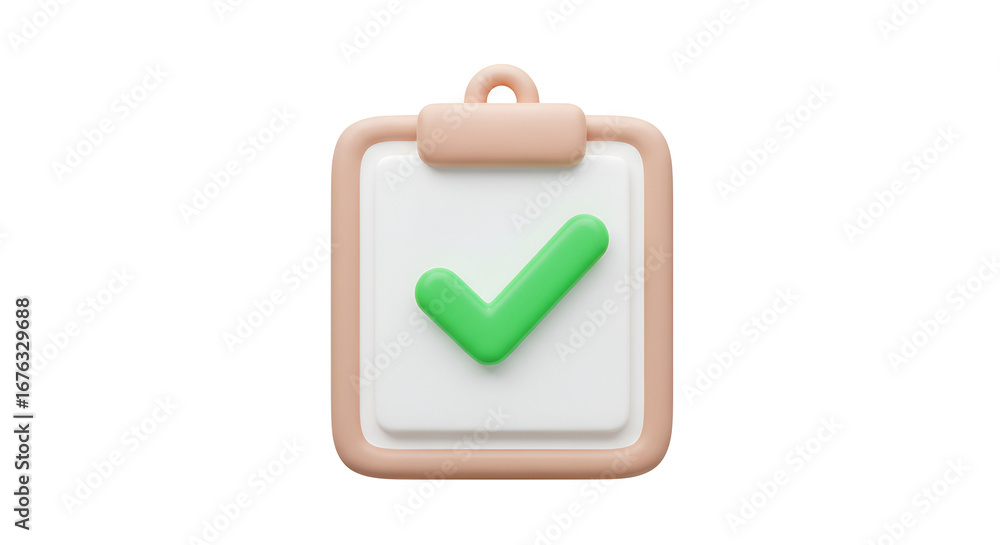 Fototapete 3d illustration of clipboard with check mark for task completion and validation