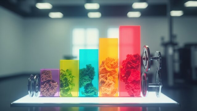 Colorful graph showing muscle growth in gym setting