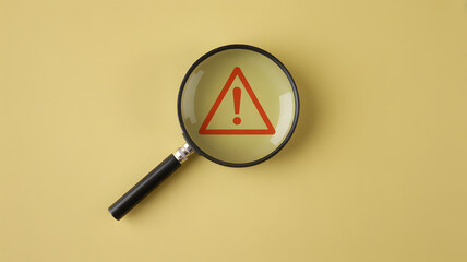 Magnifying Glass Highlighting Red Warning Sign With Exclamation Mark Representing Risk Alert Danger And Caution