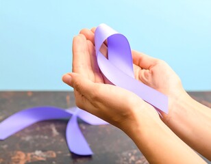 Light purple ribbon held in hands