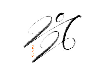 Vector artistic inscription happy 2026 in oriental ink calligraphy style. Modern lettering card, holiday template, banner. New year greeting art.