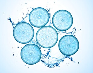 Light-blue citrus slices in water splash