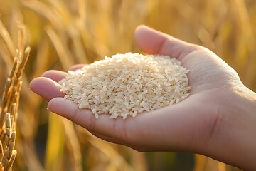 Organic hand picked rice grains close view high resolution picture
