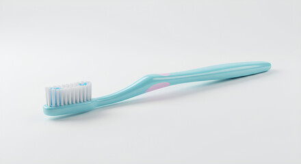 Blue toothbrush with white and blue bristles, used for oral hygiene and dental care