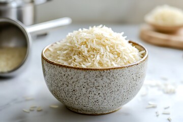 Organic rice in rustic bowl high resolution picture