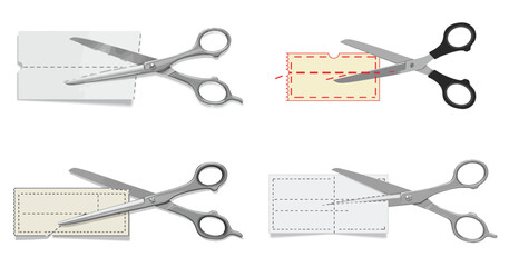 Scissors cutting coupons concept offering discounts promotion vector illustration