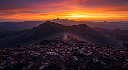 Serrated volcanic ridges under fiery sunset | Nature, Landscape & Backgrounds