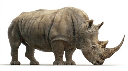 Obraz premium Large rhinoceros against white background