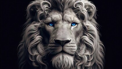 A close-up portrait of a wild lion looking at the camera