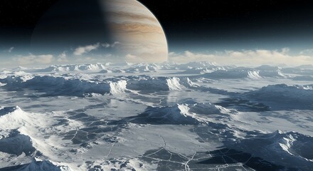 Beautiful Frozen gas giant moon with fractured ice surface - view 163 for Creative Projects