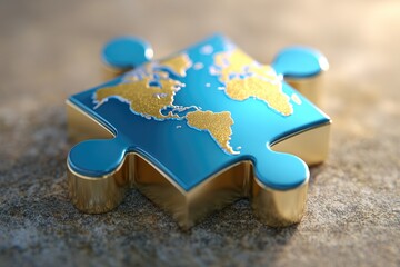 Gold-edged puzzle piece, world map
