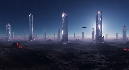 Crystal spires rising on a distant exoplanet - view 230 Stock Photo for Designers and Marketers