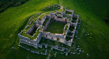 Beautiful Ancient stone ruins nestled in lush green hills - view 248 for Creative Projects