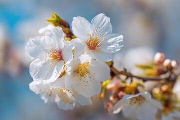 Fototapeta premium Close-up of delicate white cherry blossoms (1)
