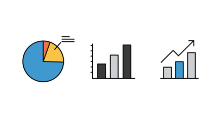 Simple Line Icons - Pie Chart, Bar Graph, and Growth Chart.