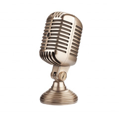 Fototapeta premium Polished vintage-style microphone with gold metallic finish on transparent background
