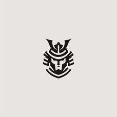 Samurai helmet minimalist abstract line art logo design.