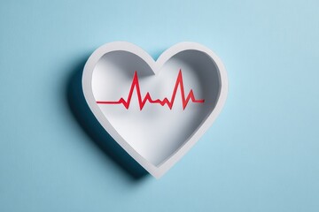 White heart shape, hollowed out, with red heart rate line inside