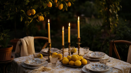 Summer garden by the lemon tree, countryside nature