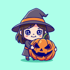 halloween witch with pumpkin