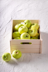 Fresh green apples freshly picked. Fruit from farmer.
