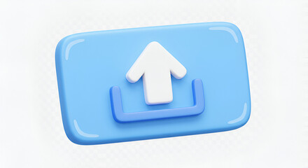 Stylized blue and white upload icon on a translucent background offering digital ease