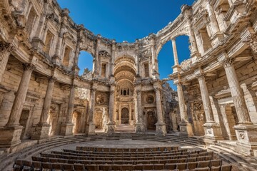 Ancient Ruined Church Interior Under Sunlight