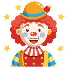 Smiling Clown Portrait with Hat and Stars on Transparent Background.