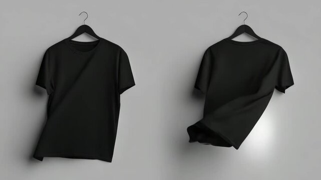 Black t-shirt mock up displays dynamic movement and texture, highlighting design potential in a modern setting
