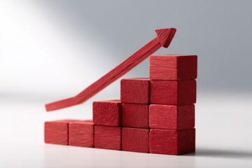Red wooden blocks form a rising graph with an upward arrow