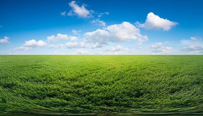 Fototapeta premium long floating patch of dense green grass with a few clouds in the sky on a bright day