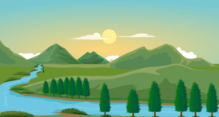 natural landscape with a river passing through it
