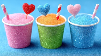 Colorful Frozen Drinks with Heart Decorations
