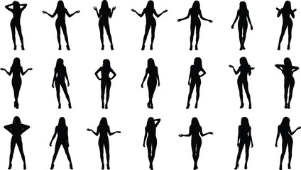 Set of human silhouette standing poses, vector illustration of body language and gesture variations, posture and stance collection for design and animation
