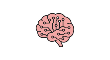 Stylized Pink Human Brain with Integrated Circuitry.