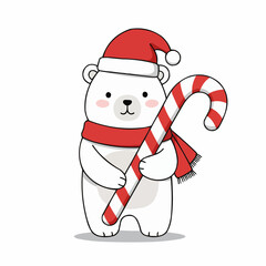 Cute Stick Polar Bear with Christmas Candy Cane