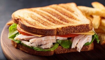 cut away shot of a turkey club sandwich on sourdough