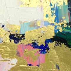 Abstract painting with gold leaf accents