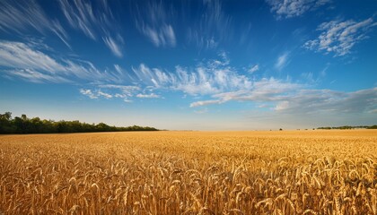 Naklejka premium azure skies stretch endlessly above a field of golden wheat their vastness a reminder of the boundless expanse of nature a classic pastoral scene