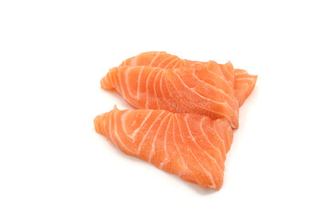 Sashimi made from salmon on a white background. Japanese style food.
