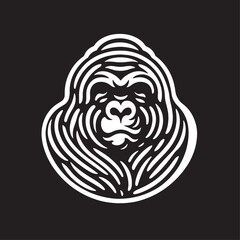 Gorilla head. Vector illustration on a black background. Monochrome.