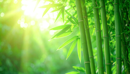 Obraz premium Fresh Bamboo Forest with Sunlight – Nature Background 