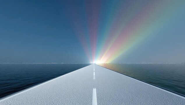 Road to horizon, ocean, rainbow sunrise, hope, travel