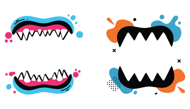 Abstract monster mouths and shapes for creative graphic designs