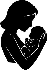 mother holding new born baby silhouette vector illustration
