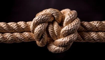 close up of thick rope knotted against black background