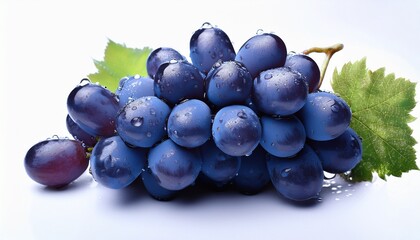closeup of juicy blue grapes on white background with vibrant color and textural detail ideal for fresh fruit advertising