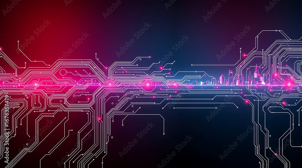 Poster futuristic circuit board background with glowing lights and intricate electronic pathways, perfect f