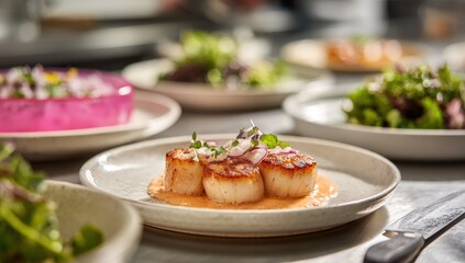 Seafood dishes on plates